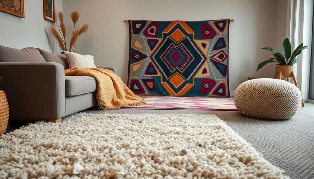 90s-style area rugs and throw blankets