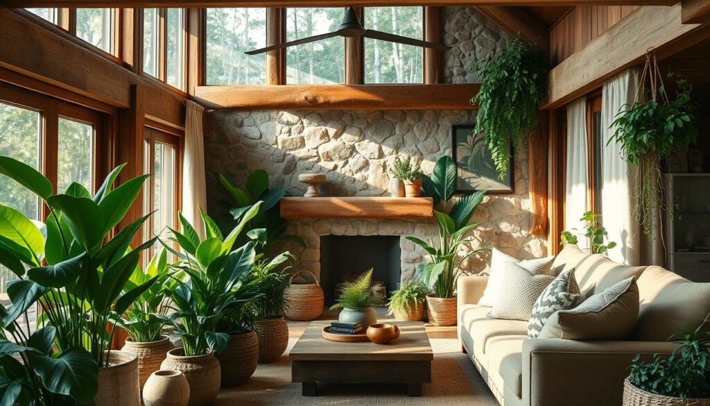 Adding Greenery to Rustic Living Room